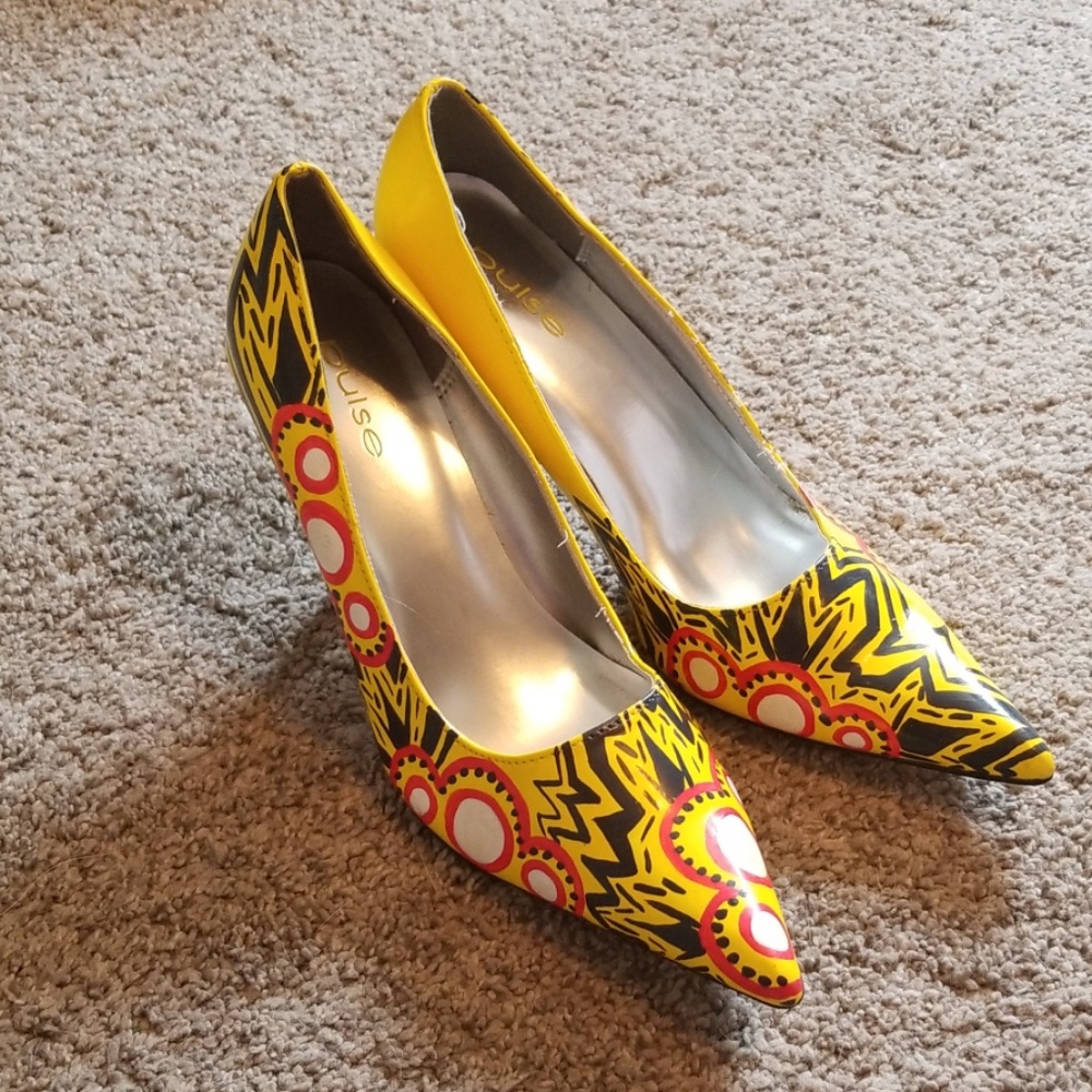 Hand Painted Yellow Heels - size 10